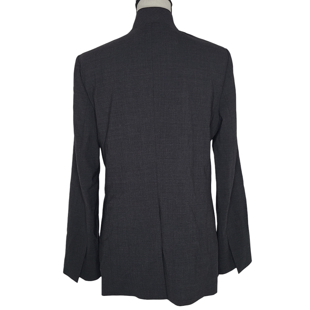 Women's Dark Gray Asymmetric Long Blazer Jacket - Picture 3 of 13